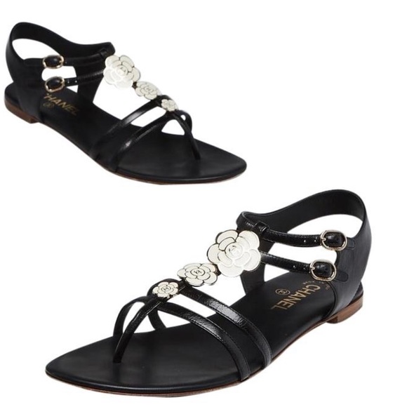 Chanel Leather Enamel Camellia Flower Sandals Sz 9 - Picture 10 of 10